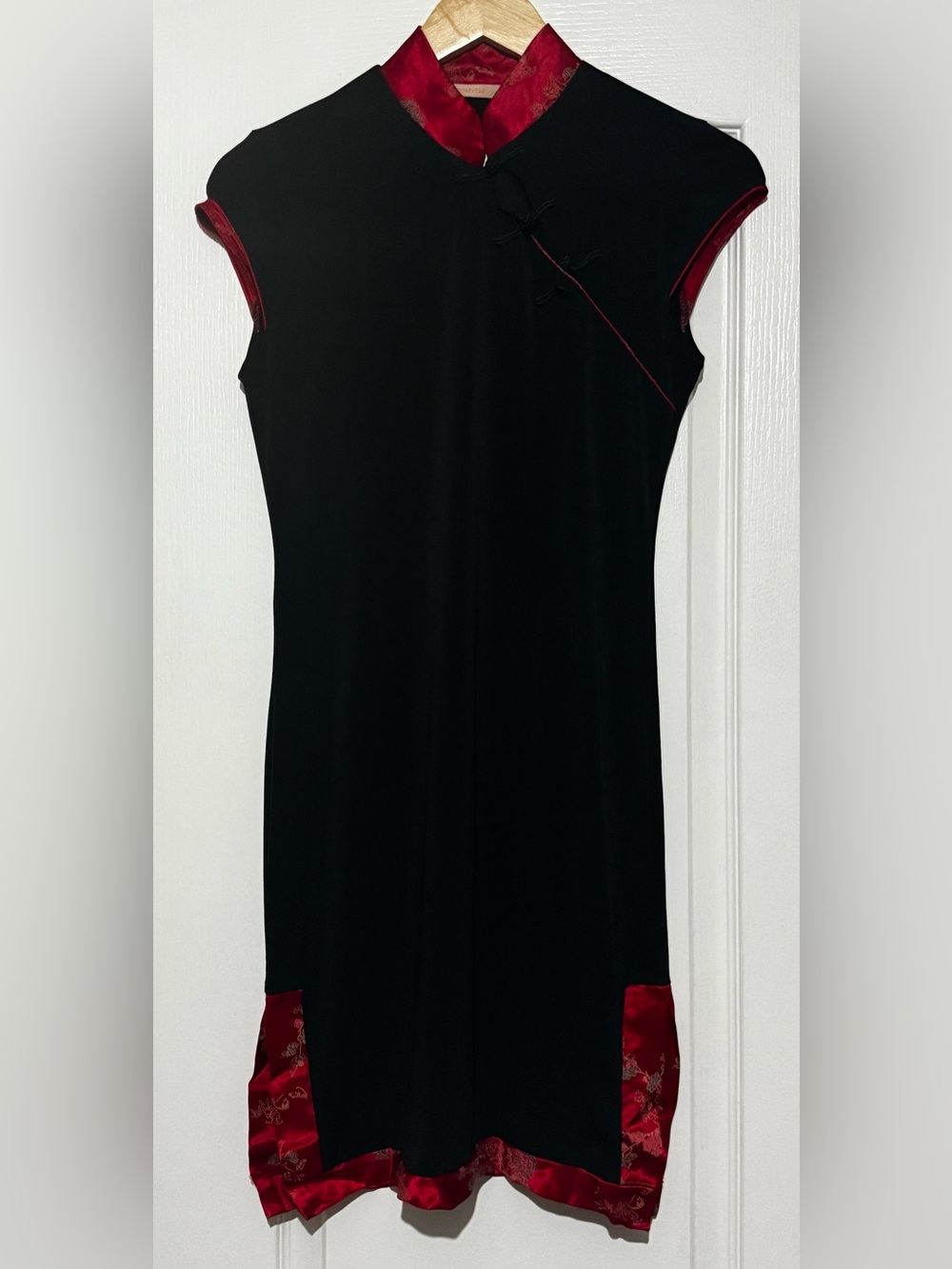 Forever 21 Asian Mini Dress Tunic Black & Red Mandarin Collar Cheongsam Dress